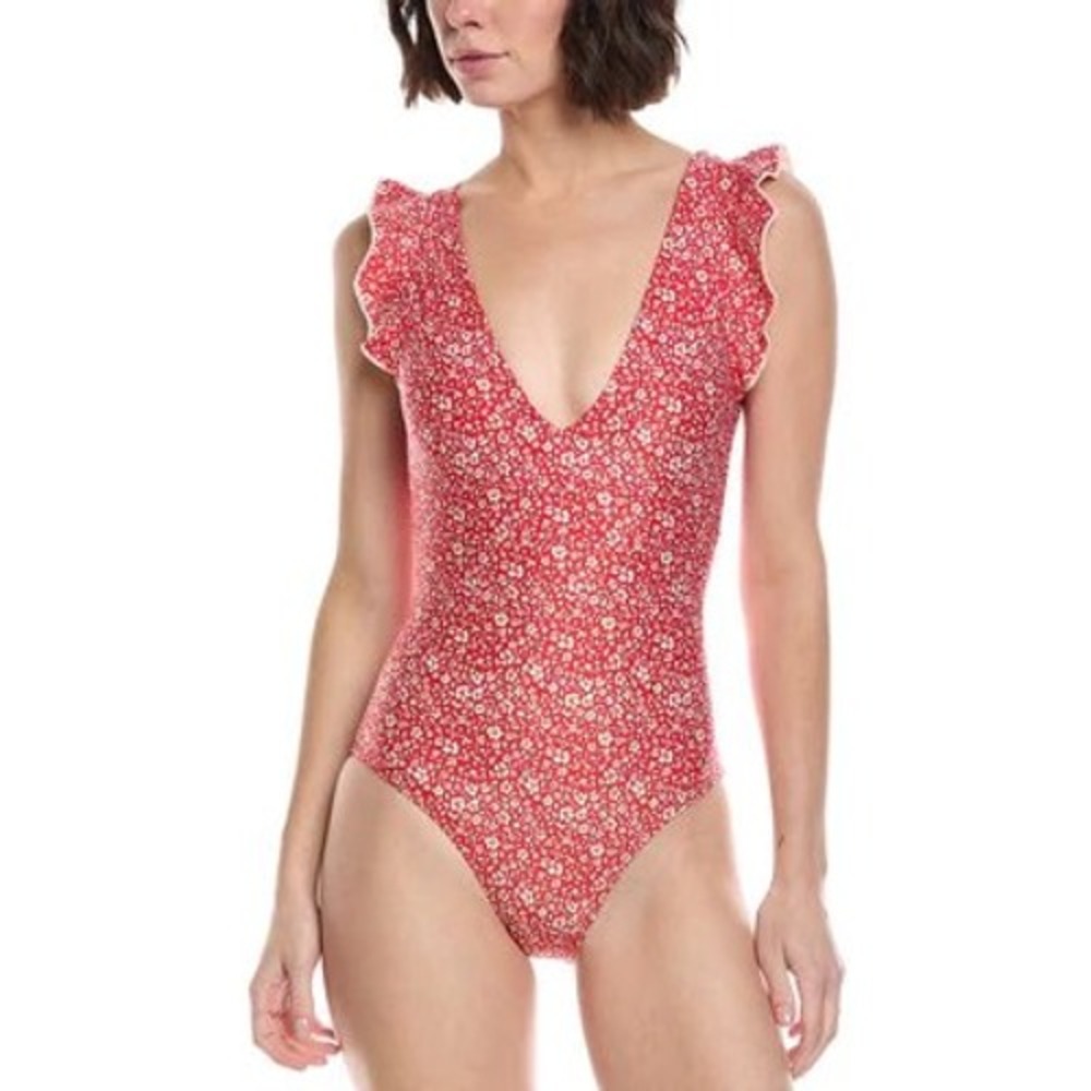 Summersalt The Ruffle Backflip Women Size 12 Red Floral One Piece Swimsuit